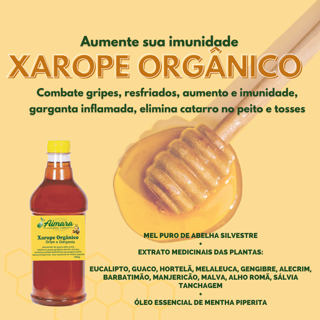 Xarope Orgânico (Óleo de Mentha piperita, mel puro e Extratos de Ervas medicinais)