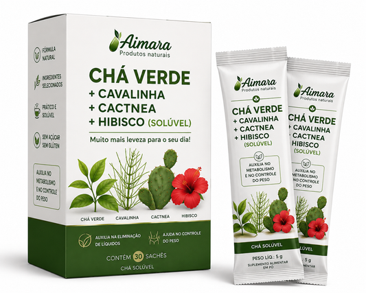 Chá Verde + Cavalinha + Cactnea + Hibisco (Solúvel)- 30 sachês